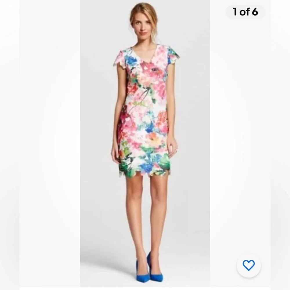 Donna Ricco Floral Eyelet Lace Sheath Dress Womens Size 4 (1347)